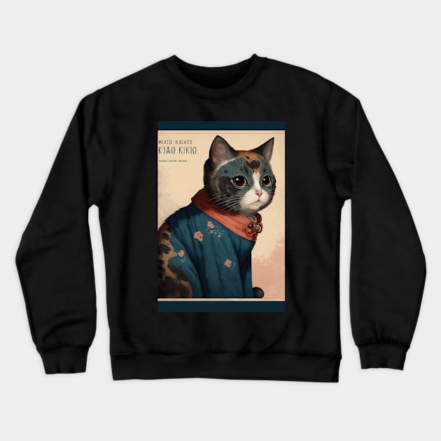 green cat - Japanese style Crewneck Sweatshirt by KoolArtDistrict